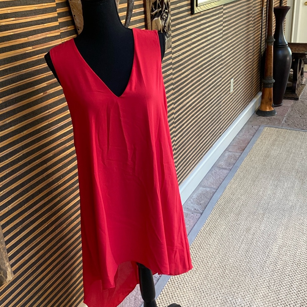 BCBG Red silk asymmetrical Dress Size XS